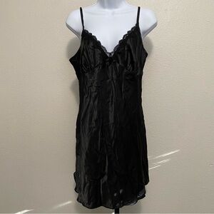 Womens Y2K Babydoll Lace Trim Satin Slip Dress Large Feminine Delicate Sexy Vamp